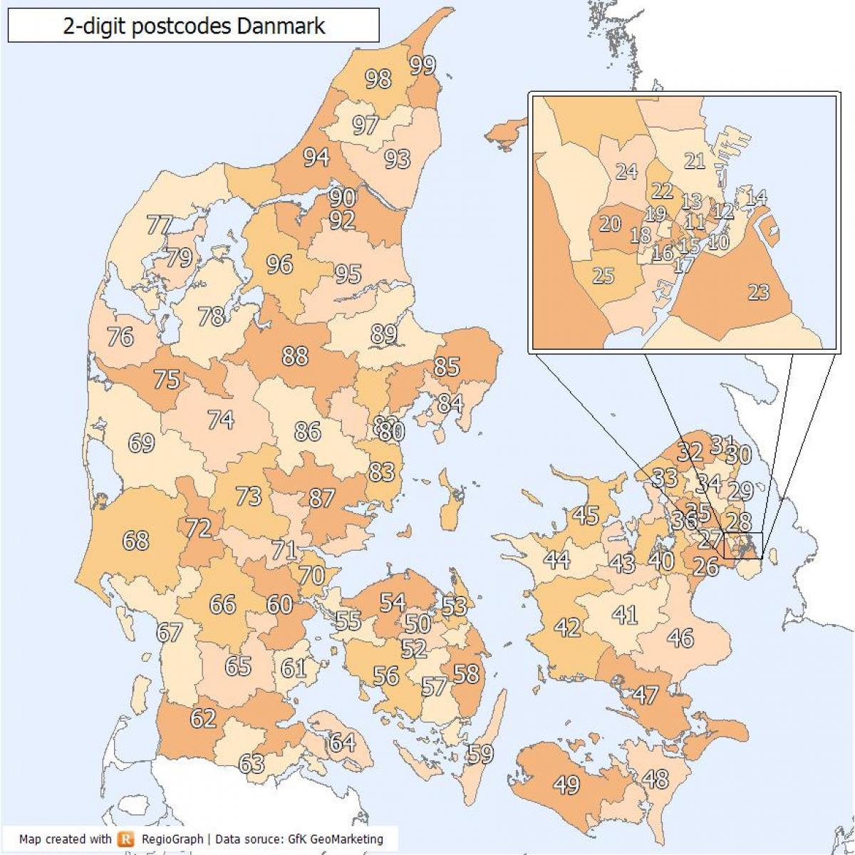 danmark postnummer kort